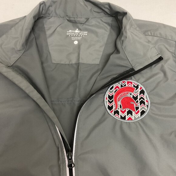 Charles River Gray Lightweight Zip-Up Jacket With Red Spartan Patch Logo size L - Picture 4 of 6